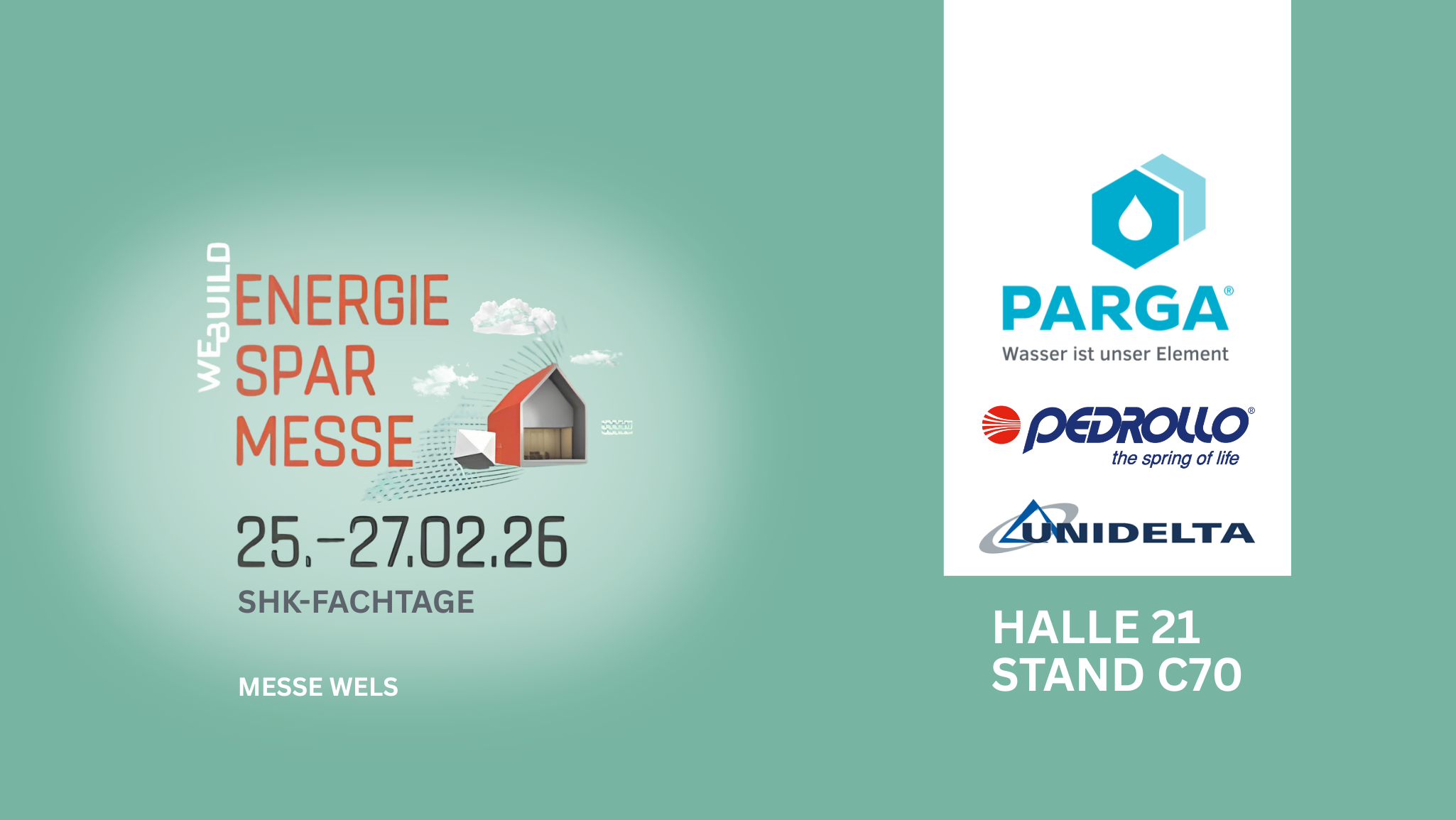 Parga, Unidelta und Pedrollo gemeinsam auf Energiesparmesse Wels 2026